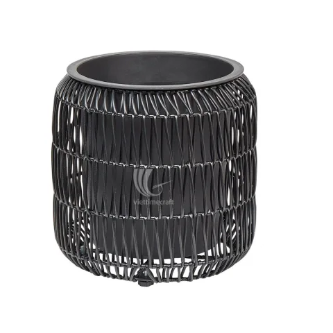 Black Outdoor Poly Rattan Planter, Flower Pot