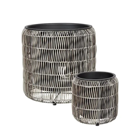 Black Outdoor Poly Rattan Planter, Flower Pot