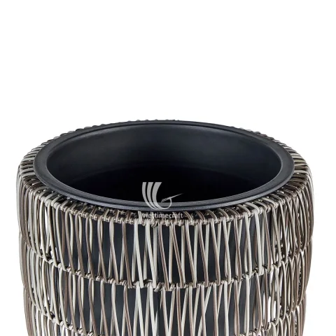 Black Outdoor Poly Rattan Planter, Flower Pot