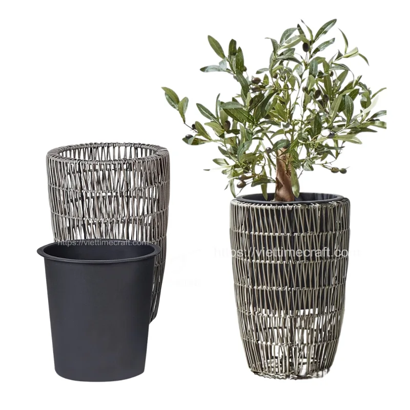 PE Rattan Planter, Outdoor Basket Home Decor