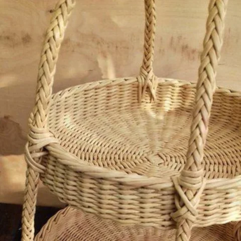 Handwoven Natural Rattan 2 Tiers Tray Storage Tower