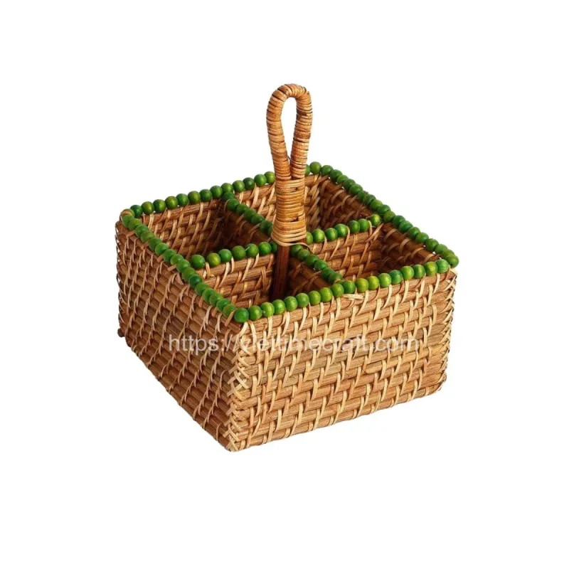 Woven Colorful Rattan Utensil Holder with Beads
