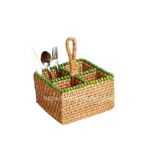 Woven Colorful Rattan Utensil Holder with Beads