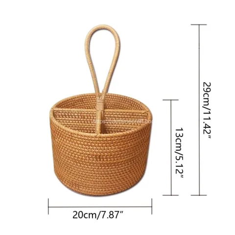 Rattan Round Condiment Carrier, Rattan Utensil Caddy Holder Wholesale