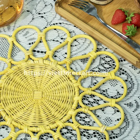 Best Seller Handwoven Rattan Sunflower Placemat – Natural Boho Table Decor – M0831