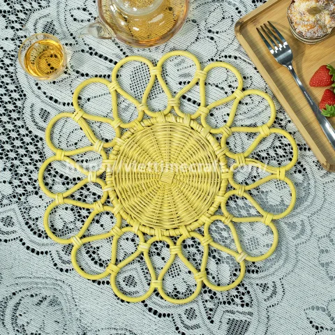 Best Seller Handwoven Rattan Sunflower Placemat – Natural Boho Table Decor – M0831