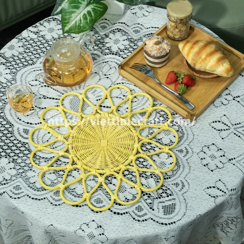 Best Seller Handwoven Rattan Sunflower Placemat – Natural Boho Table Decor – M0831