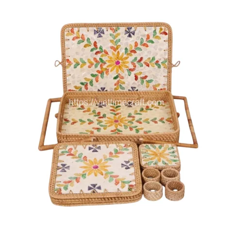 Rattan Export rattan e madreperla set cucina mise en place in rattan - REX-M0876-2