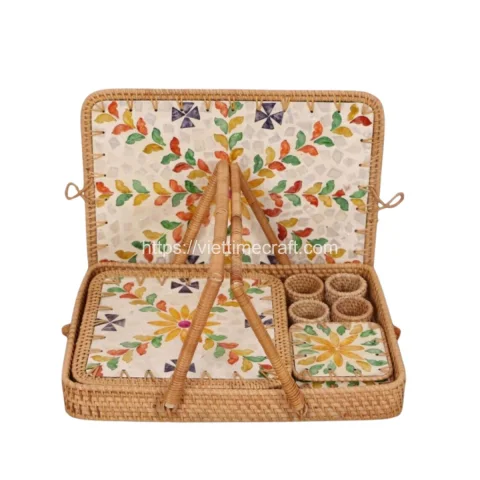 Rattan and Mother of Pearl Kitchen Set Rattan Table Setting – M0873