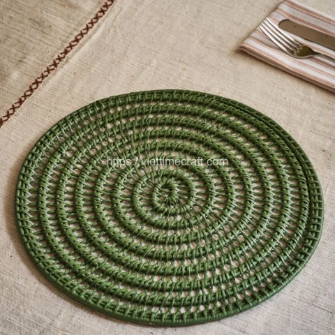 Green Color Wicker Round Rattan Placemat Round Shape