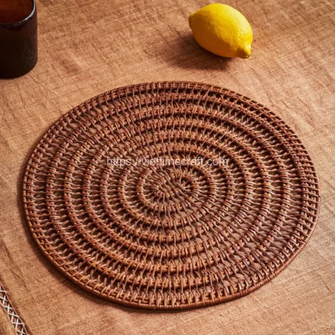 Green Color Wicker Round Rattan Placemat Round Shape