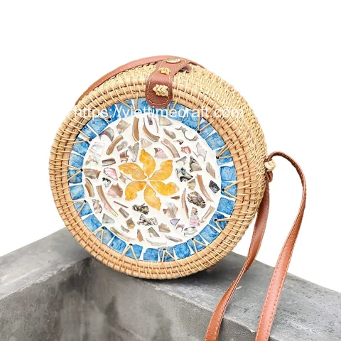 Elegant Rattan mix Mother of Pearl Shoulder Bag Wholesale