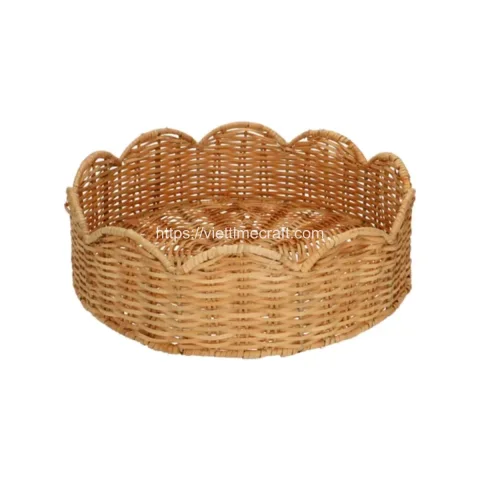 Set Wicker Scalloped Edge Rattan Basket And Tray, Bowl Wholesale