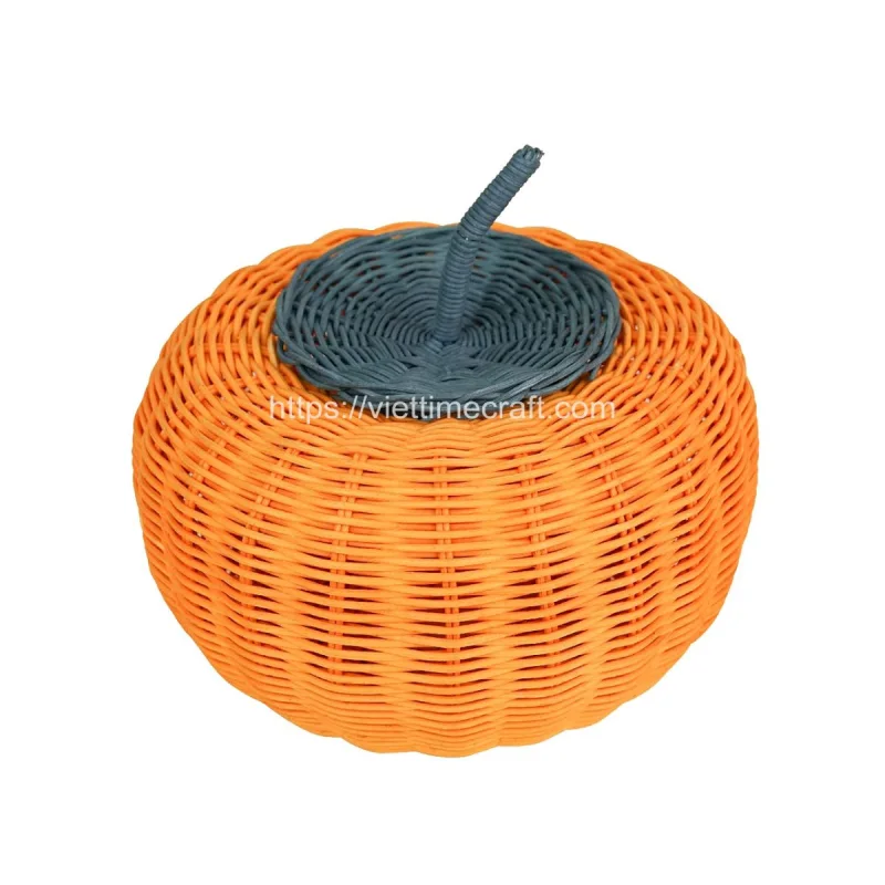Wicker/Rattan Pumpkin Basket or Lantern for Halloween
