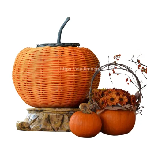 Wicker/Rattan Pumpkin Basket or Lantern for Halloween