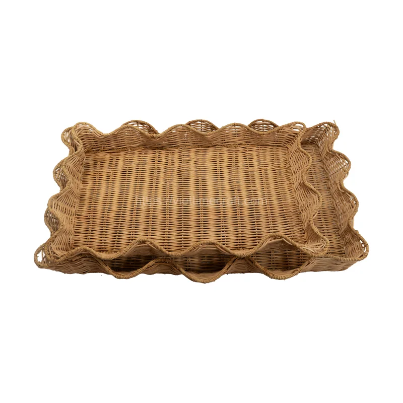 Rectangle Scalloped Rattan Tray Vietnam Wholesale