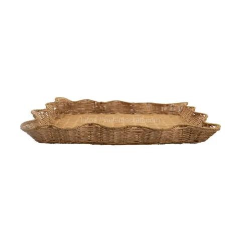 Rectangle Scalloped Rattan Tray Vietnam Wholesale