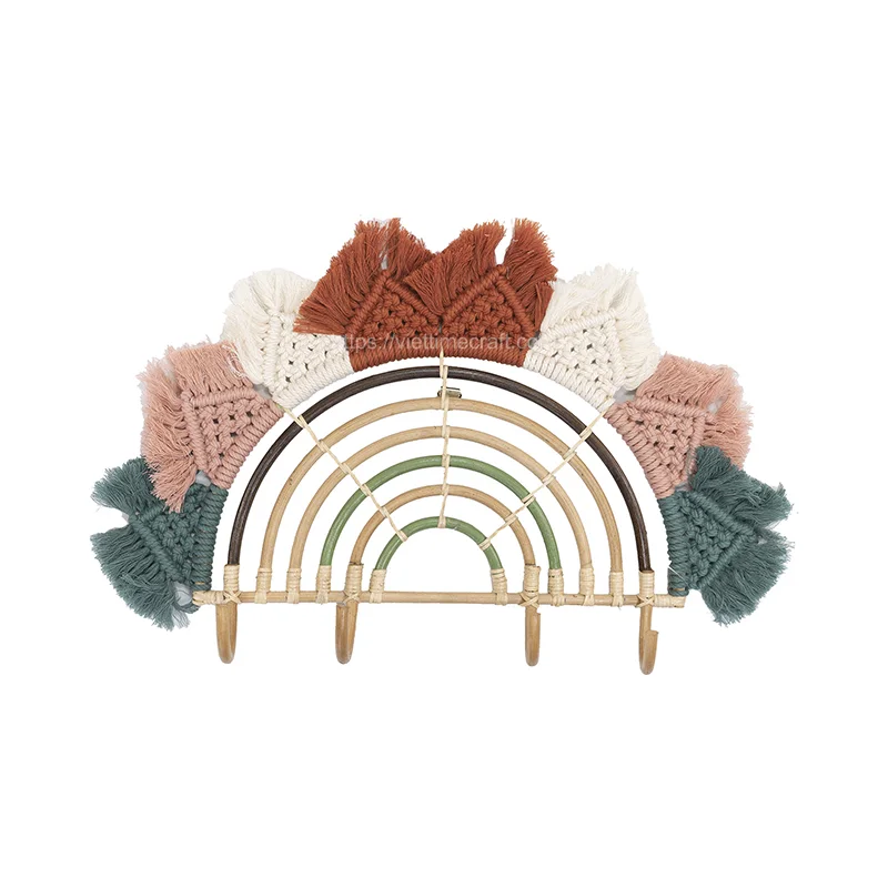 Rainbow Shaped Rattan Coat Rack Hanging Wall