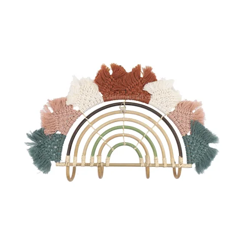Rainbow Shaped Rattan Coat Rack Hanging Wall