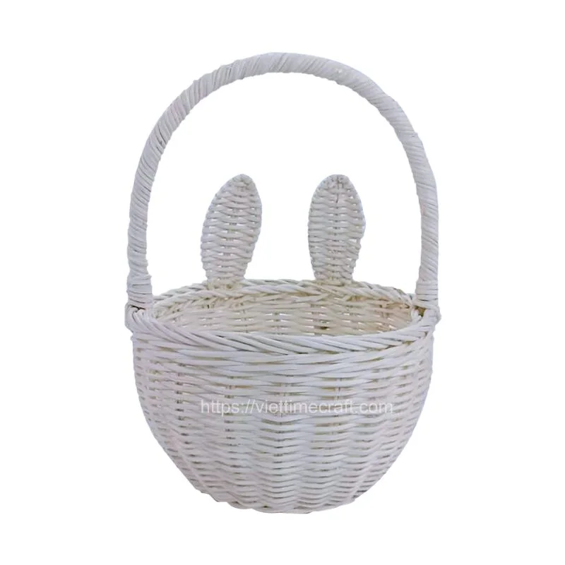 White Rattan Easter Basket with liner for Egg Hunt Wholesale