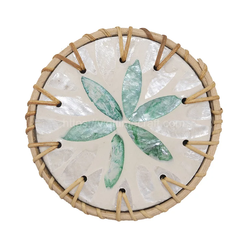 Handwoven Rattan Mother Of Pearl Coaster