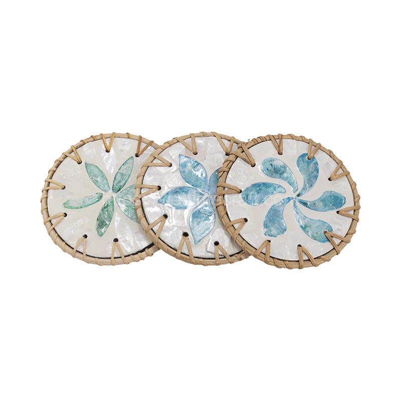 Set Rattan Coaster Mix Mother Of Pearl