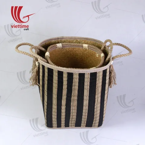 Rattan Export Lepironia Storage Basket Set With Handle - REX-MK0002