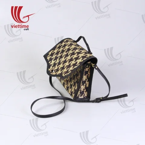 Woven Lepironia Handbag With Leather Handle