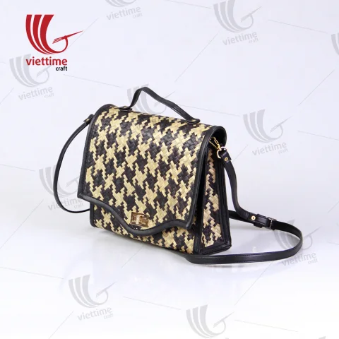Woven Lepironia Handbag With Leather Handle