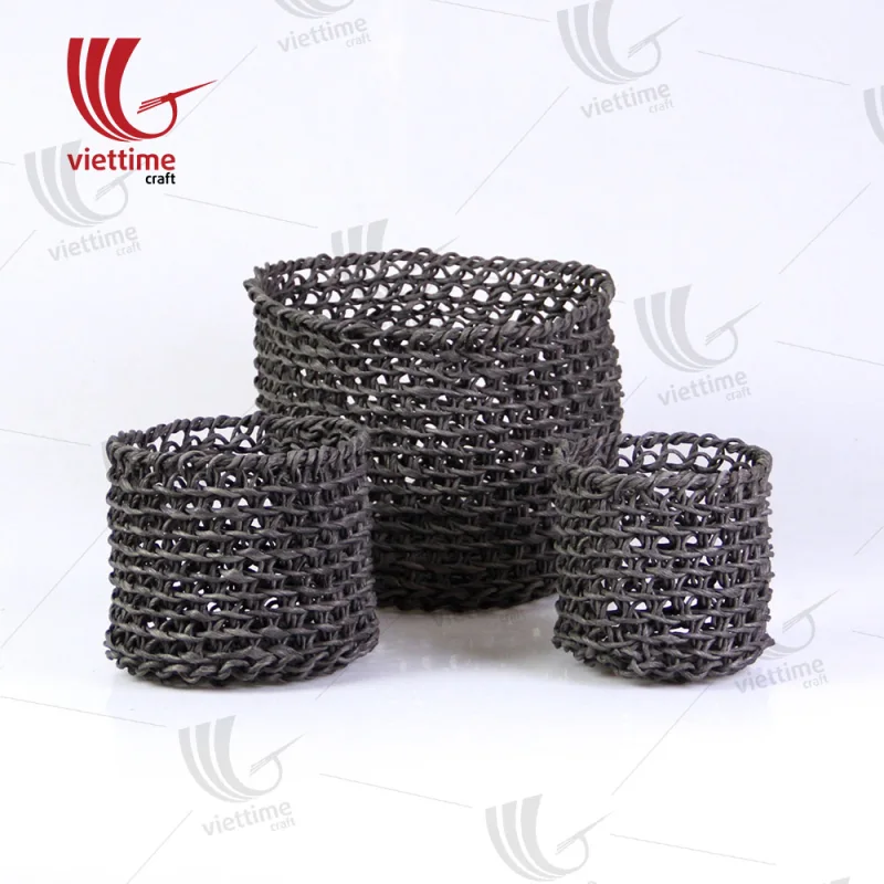 Set Of 2 Black Paper Storage Basket