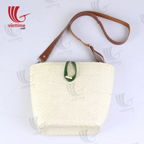 Rattan Export weiß Palmblatt Tasche mit Leder Strap - REX-MK0028