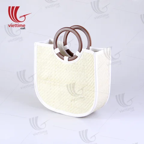 Palm Leaf HandBag With Round Brown Handle