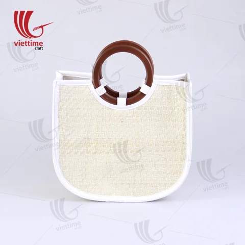 Palm Leaf HandBag With Round Brown Handle