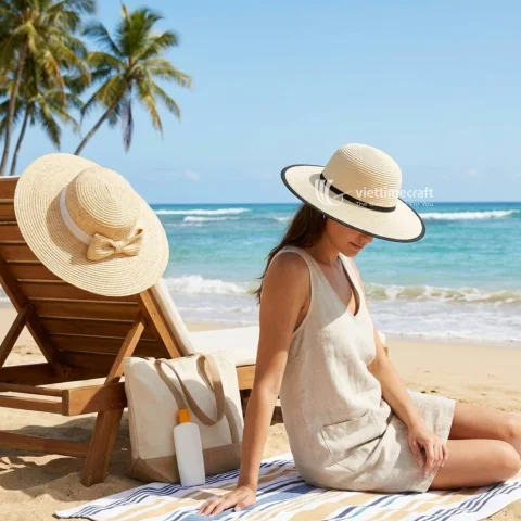 Hot-Selling Wide Brim Straw Hat for Women, Elegant Beach Hat for Summer Travel & Resort Wear