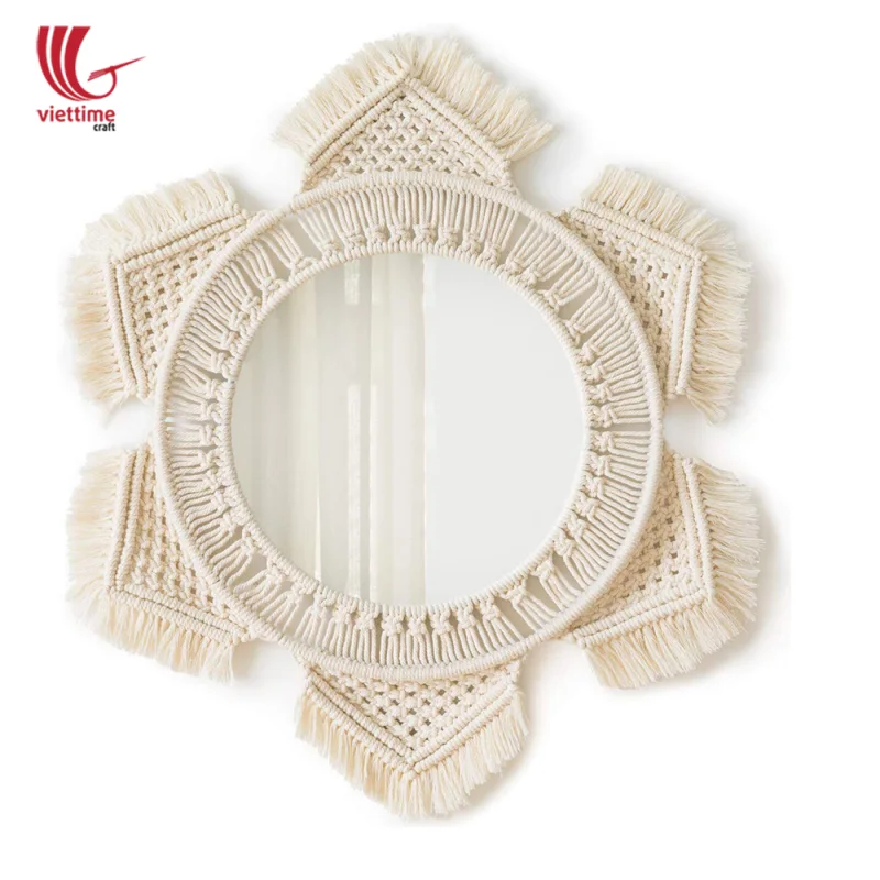 Flower Shaped Macrame Mirror Wall Hanging