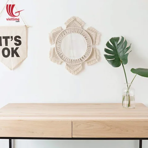 Flower Shaped Macrame Mirror Wall Hanging