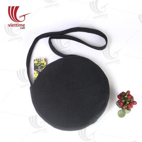 Rattan Export rotondo nero lanalen Knitted Shoulder borsa - REX-MK0095