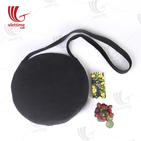 Round Black Woollen Knitted Shoulder Bag