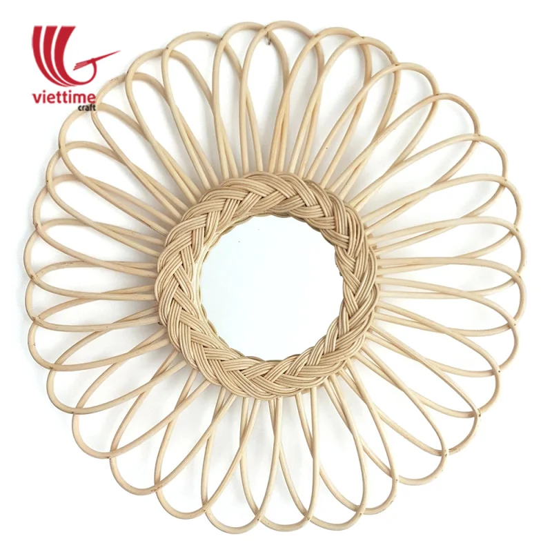Sunflower Shape Rattan Mirror