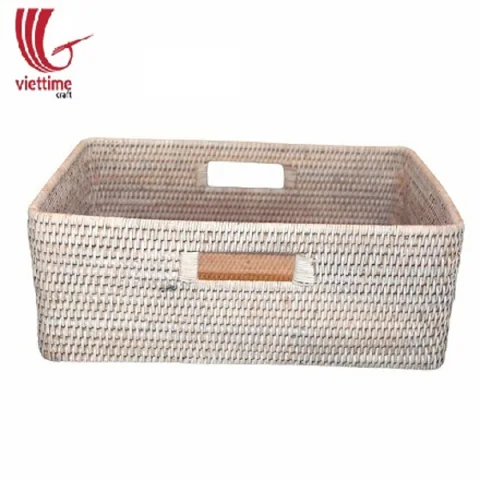 White Hand Woven Rattan Home Baskets
