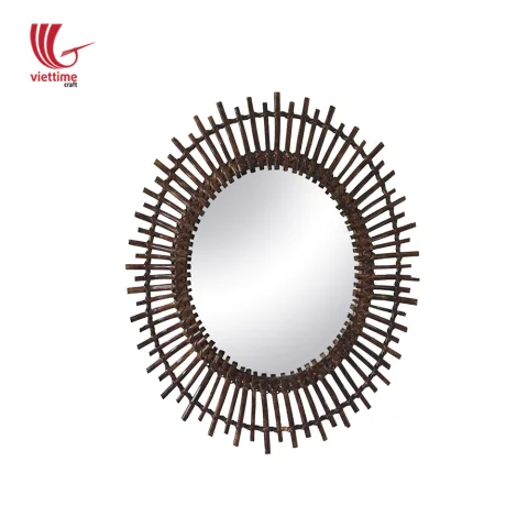 Mid-Century Modern Oval Rattan Mirror