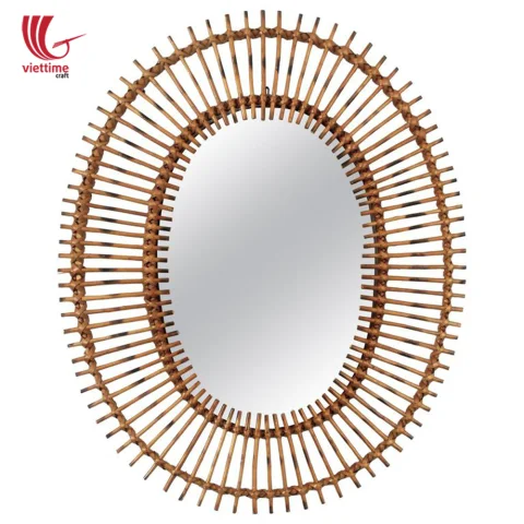 Mid-Century Modern Oval Rattan Mirror