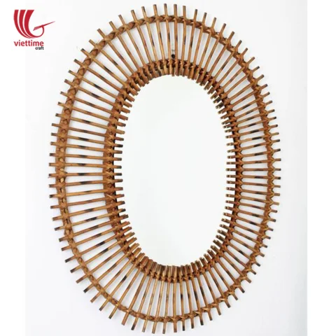 Mid-Century Modern Oval Rattan Mirror