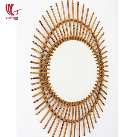Mid-Century Modern Oval Rattan Mirror