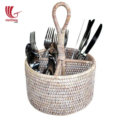 Rattan Round Utensil Caddy Basket