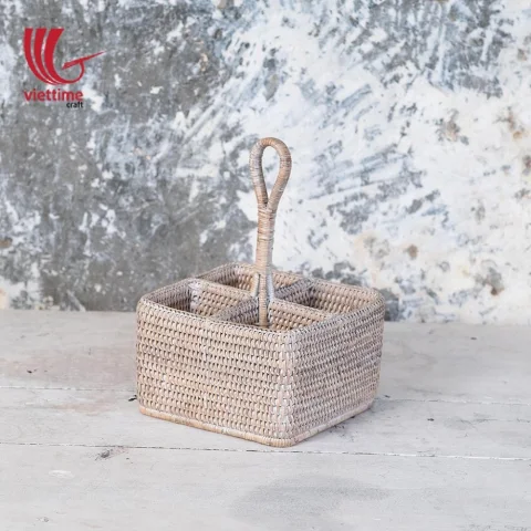 Rattan Square Utensil Caddy Basket