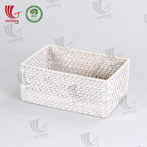 White Rectangle Rattan Basket Wholesale
