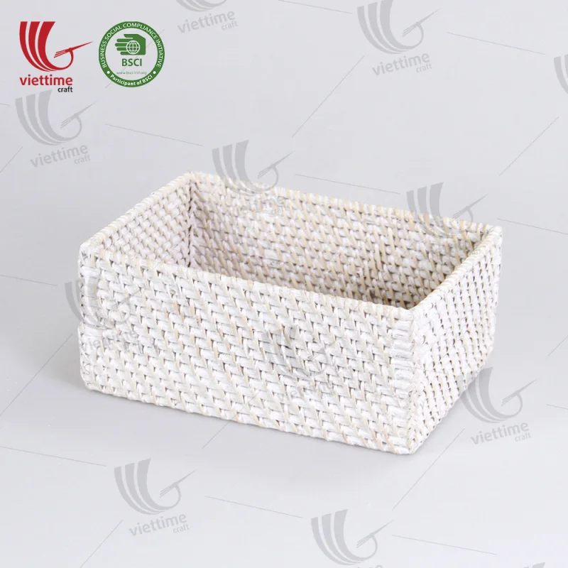 White Rectangle Rattan Basket Wholesale