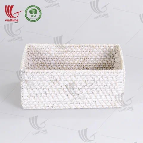 White Rectangle Rattan Basket Wholesale