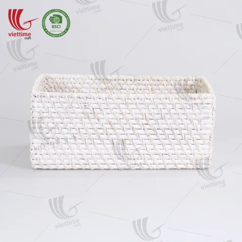 White Rectangle Rattan Basket Wholesale